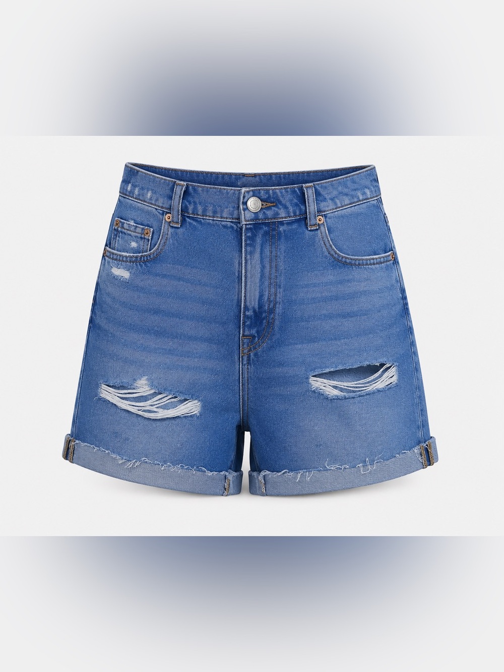 Zara Distressed Denim Shorts Women’s Blue High Rise Cuffed Raw Hem Casual Summer